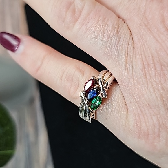 STERLING SILVER RUBY SAPPHIRE EMERALD CZ RING - Picture 10 of 11